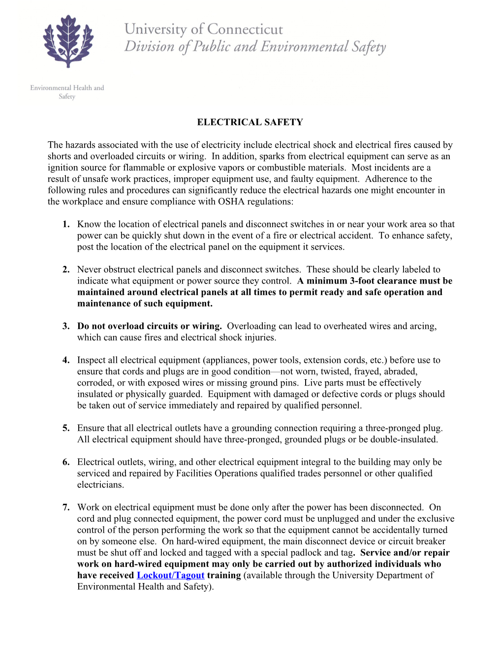 Electrical Safety Fact Sheet