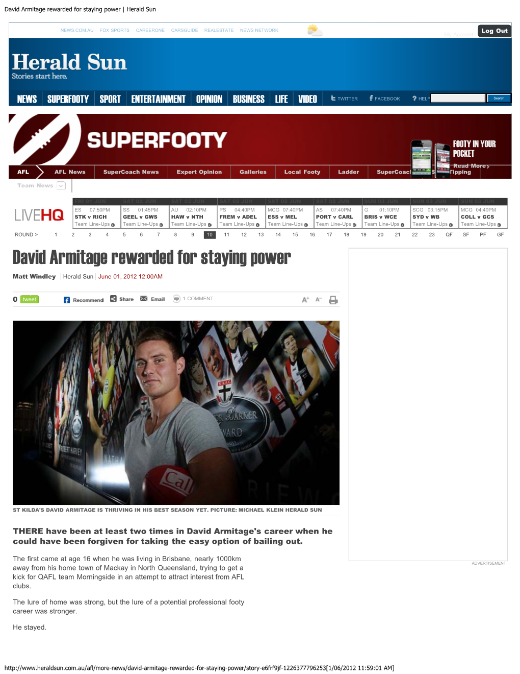 David Armitage Rewarded for Staying Power | Herald Sun