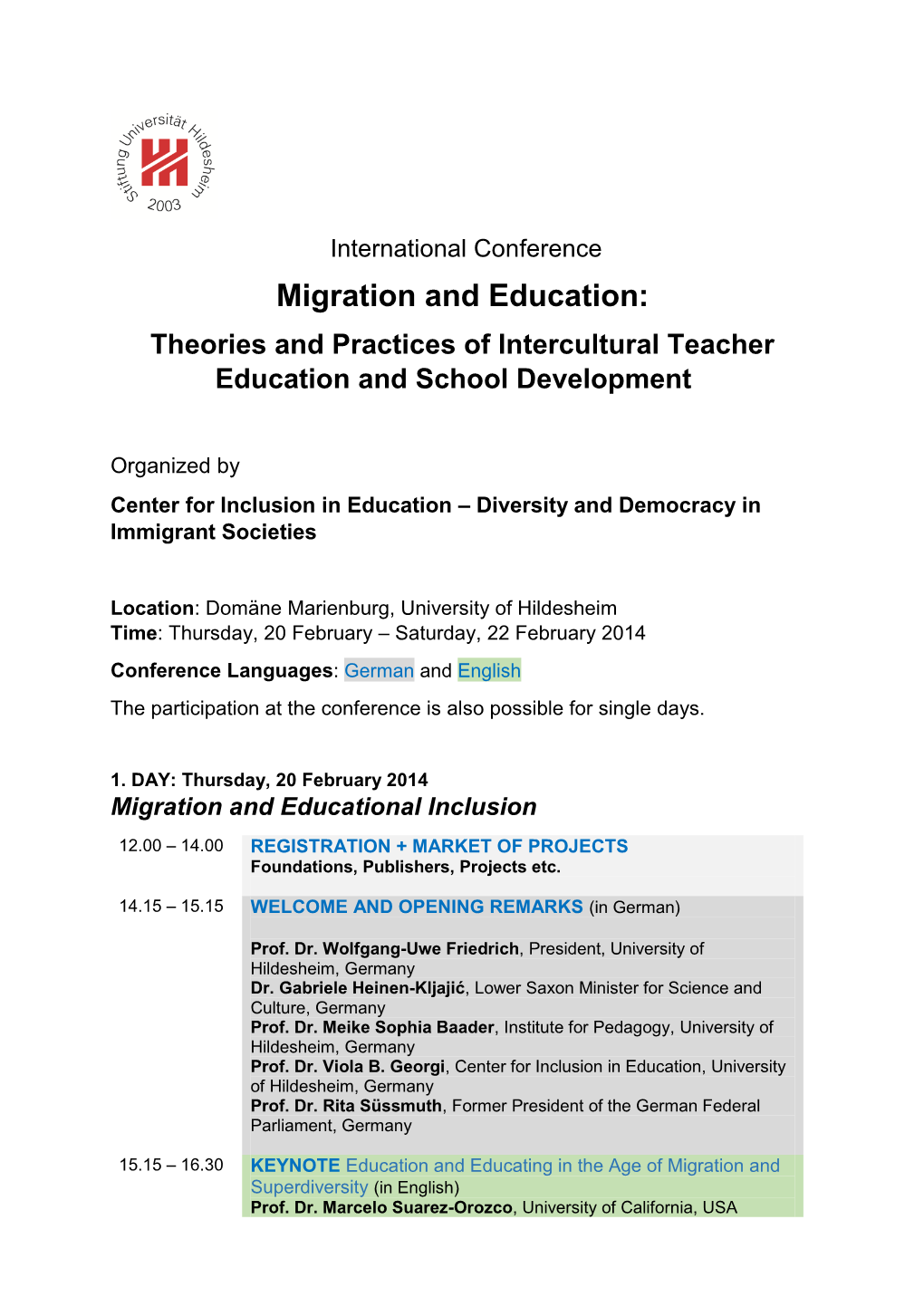 International Conference Migration and Education: Theories and Practices of Intercultural Teacher Education and School Development