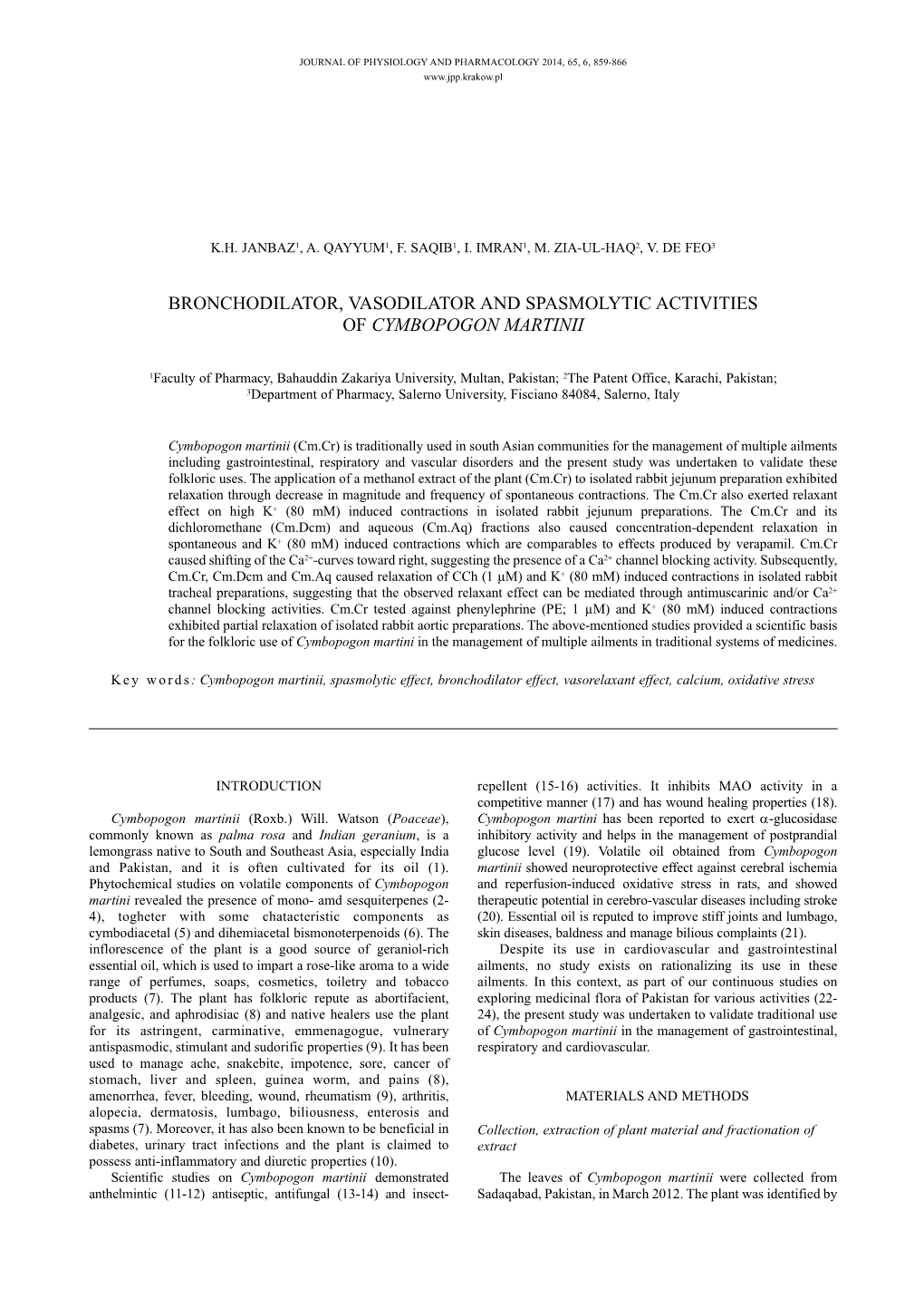 Bronchodilator, Vasodilator and Spasmolytic Activities of Cymbopogon Martinii