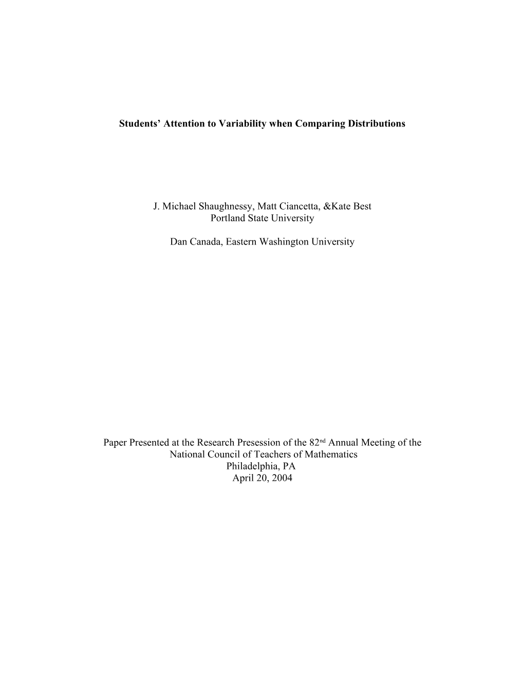 Students Attention to Variability When Comparing Distributions