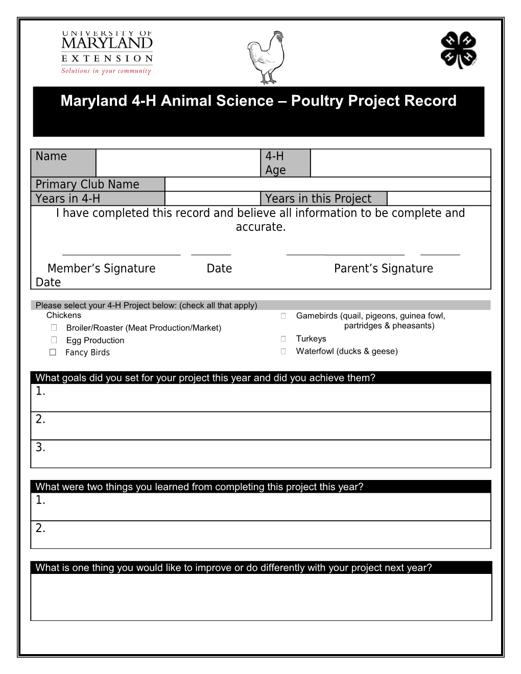 Cecil County 4-H Non-Animal Project Record