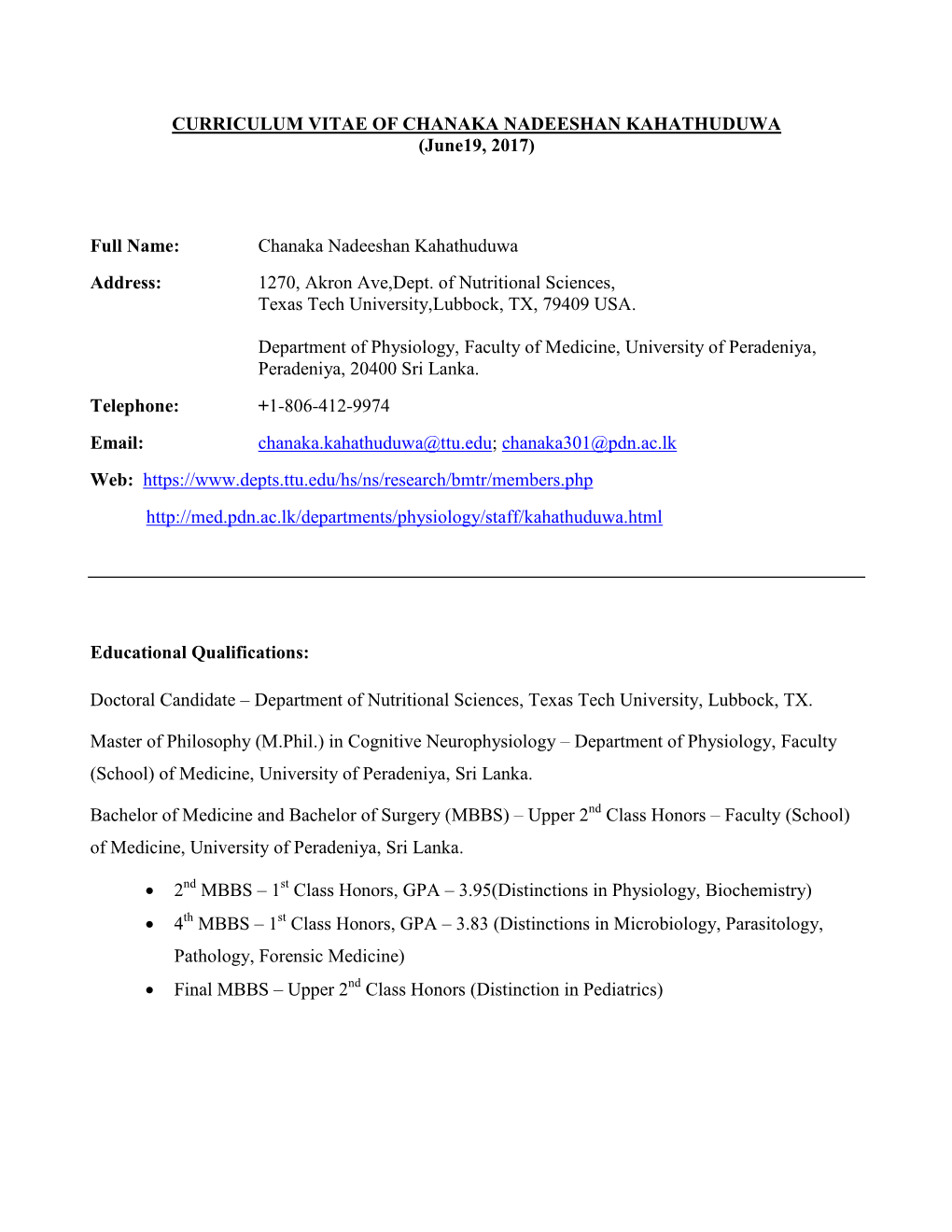 CURRICULUM VITAE of CHANAKA NADEESHAN KAHATHUDUWA (June19, 2017)