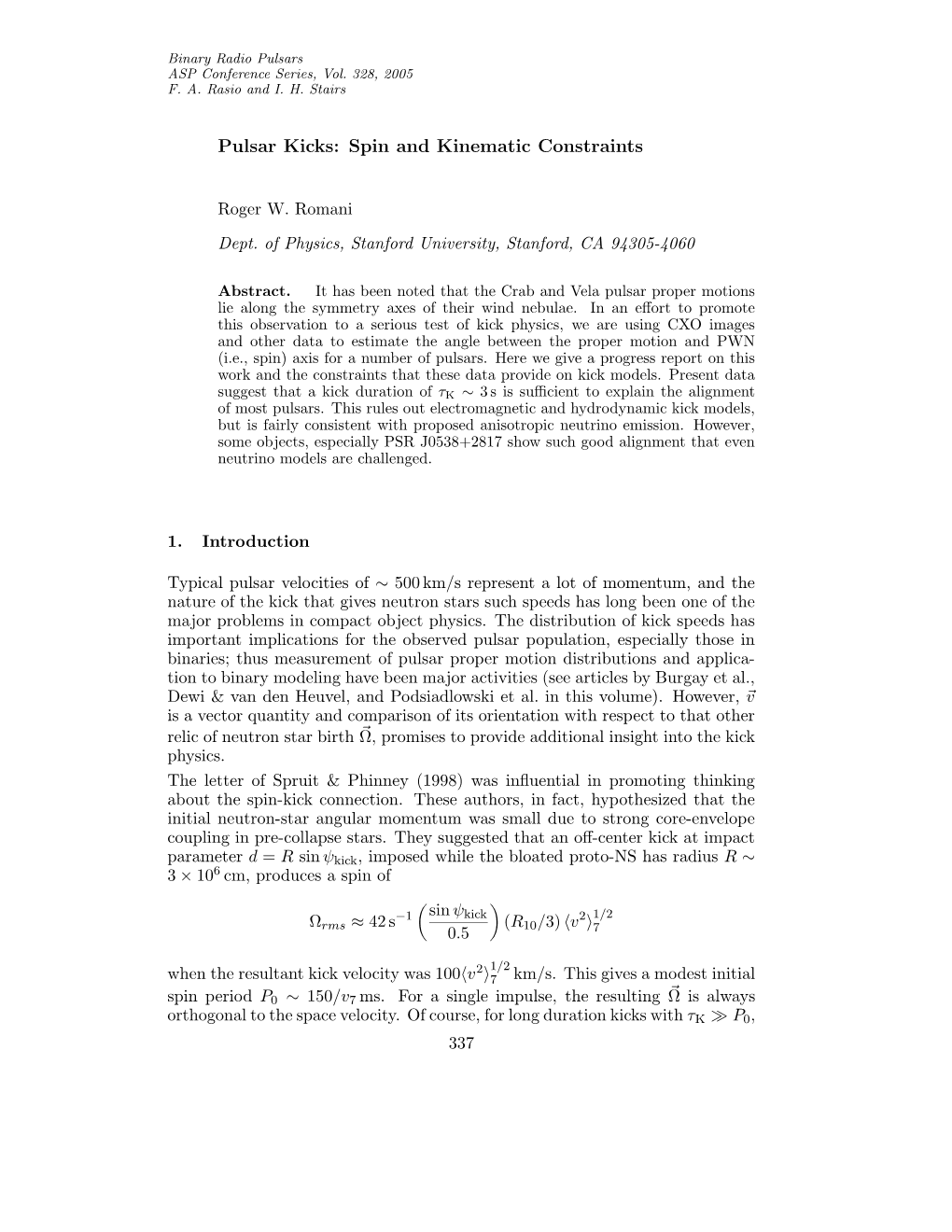 Pulsar Kicks: Spin and Kinematic Constraints