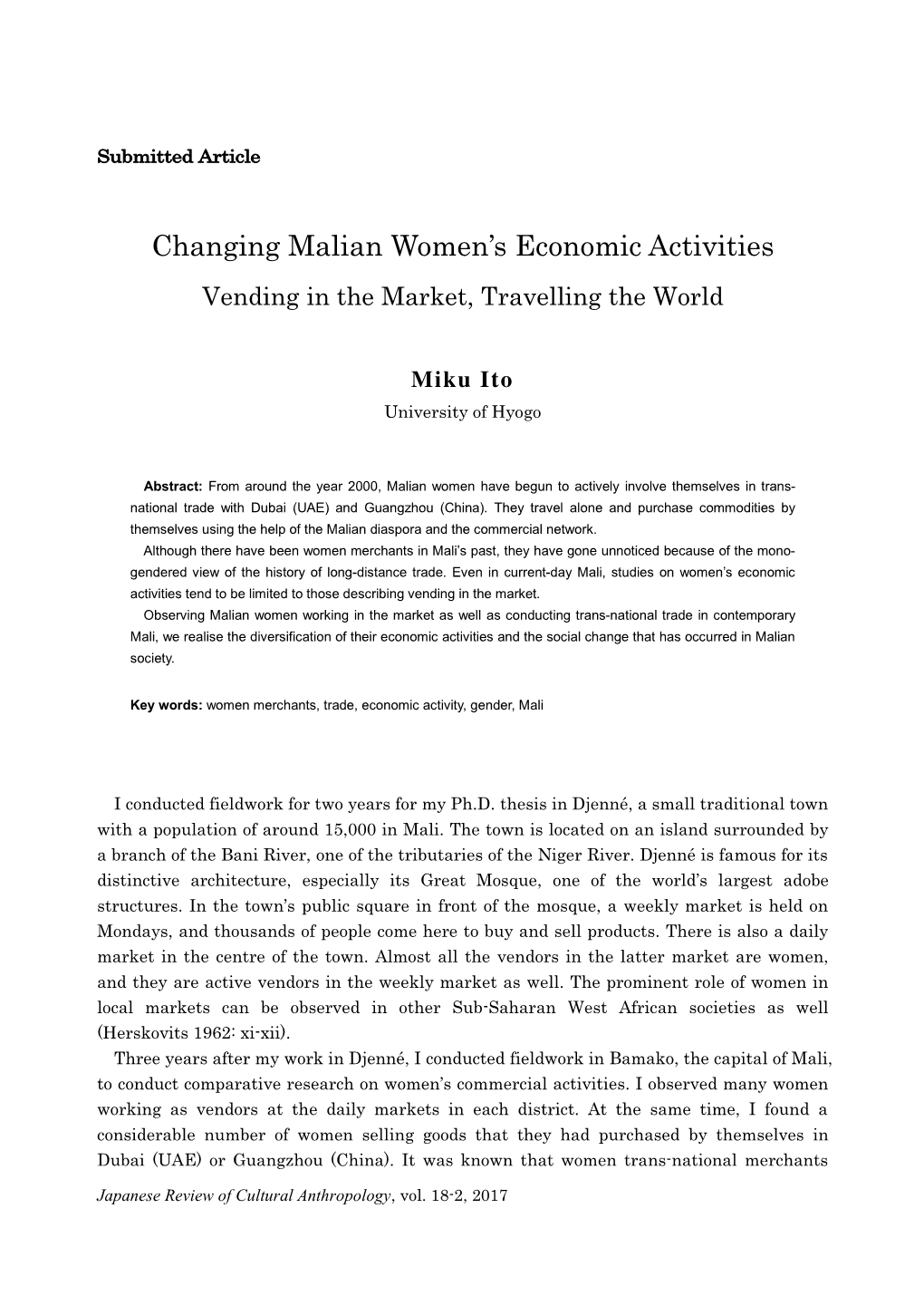 Changing Malian Women's Economic Activities