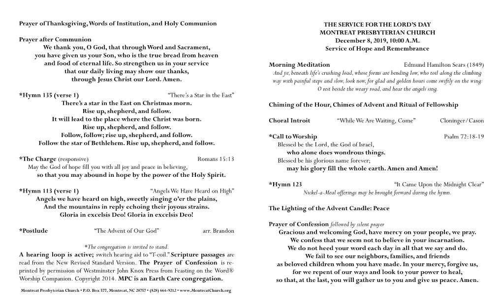 Prayer of Thanksgiving, Words of Institution, and Holy Communion