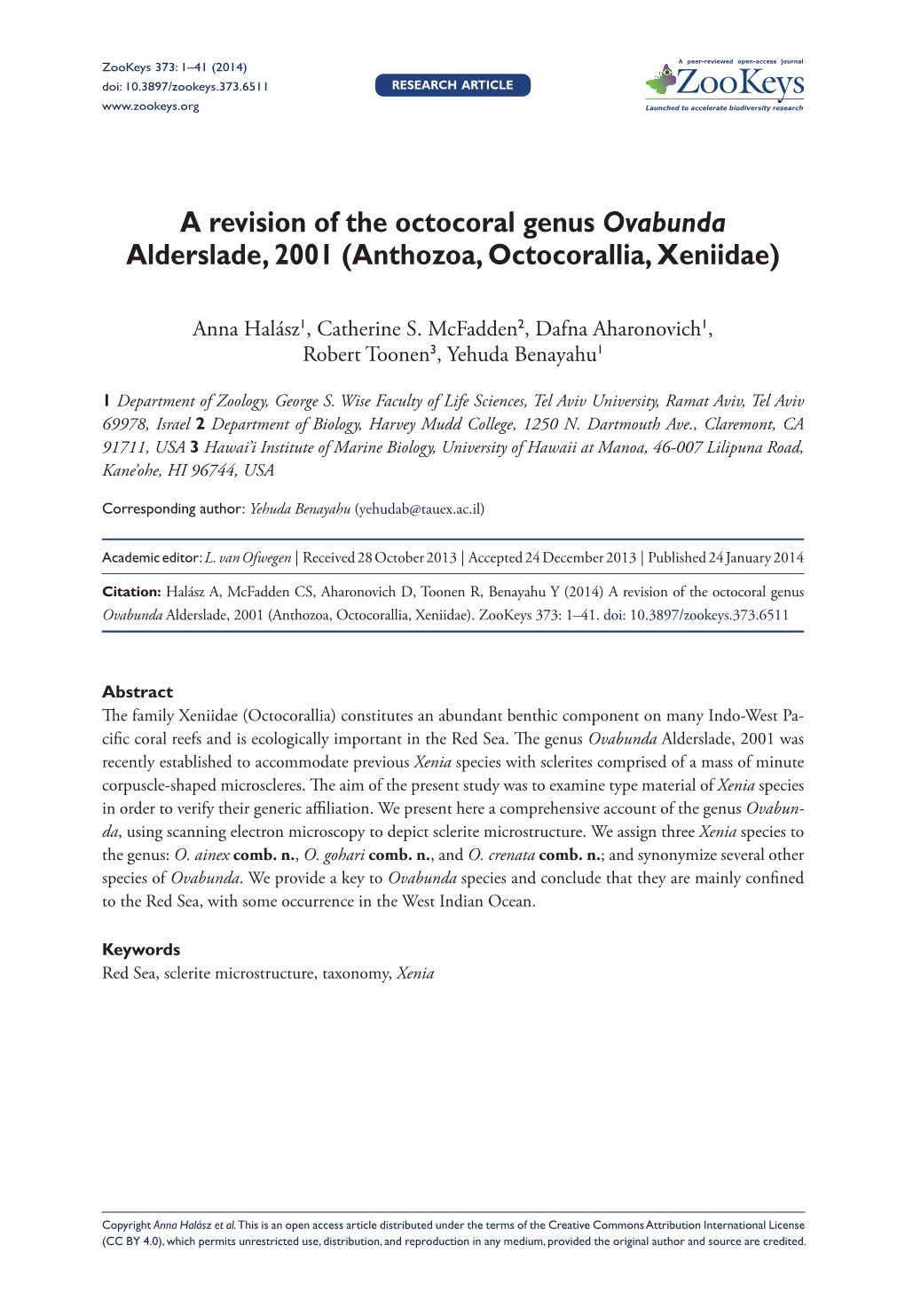 A Revision of the Octocoral Genus Ovabunda Alderslade, 2001