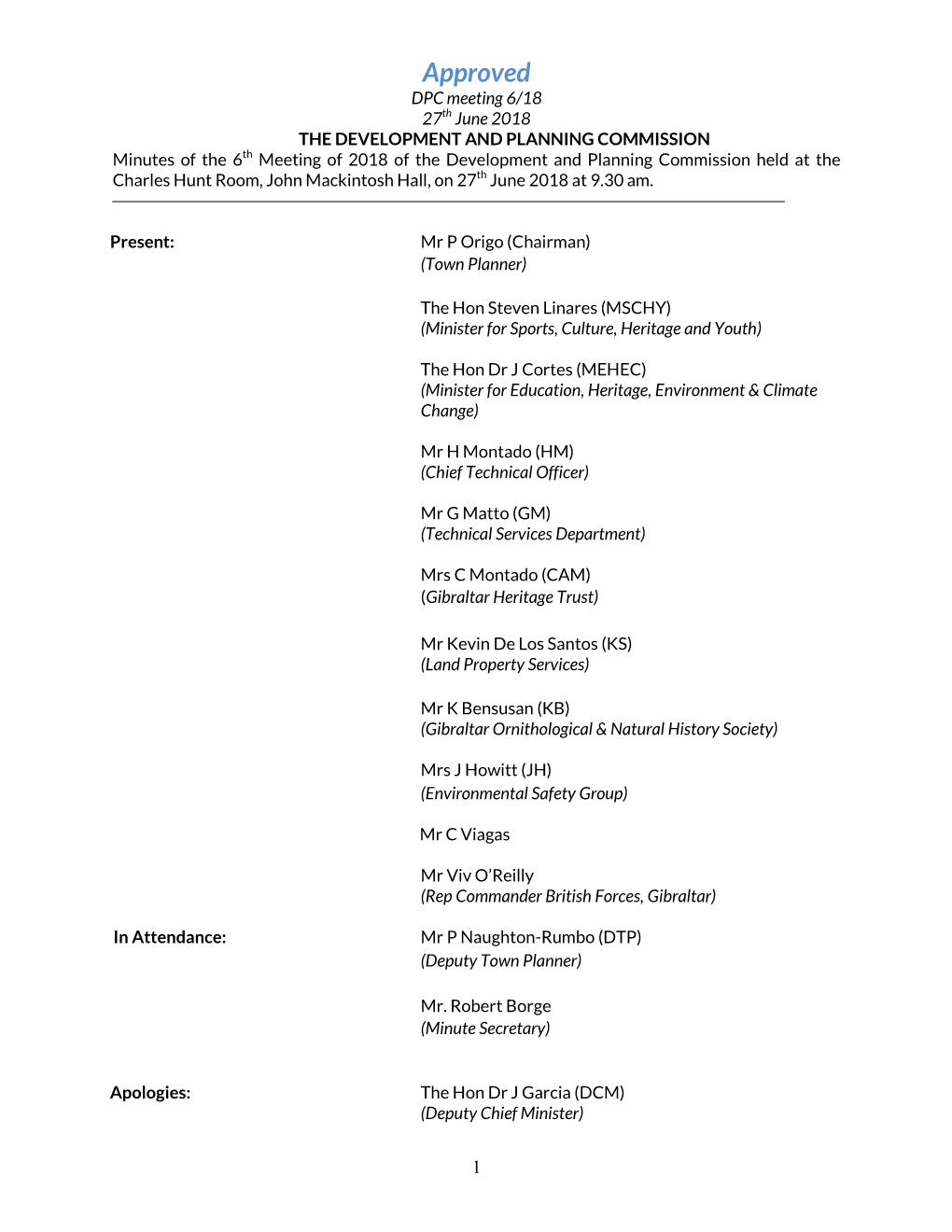 Approval of Minutes of the 1St Meeting of the Commission Held on the 12Th