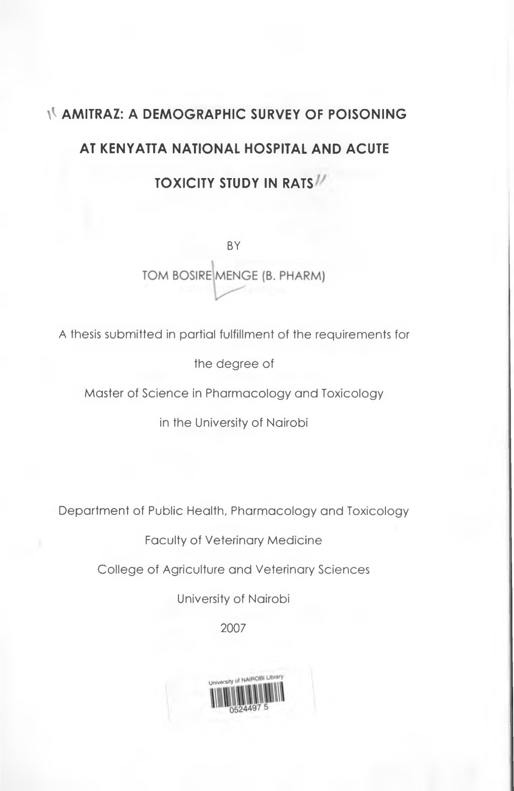 Amitraz: a Demographic Survey of Poisoning at Kenyatta National