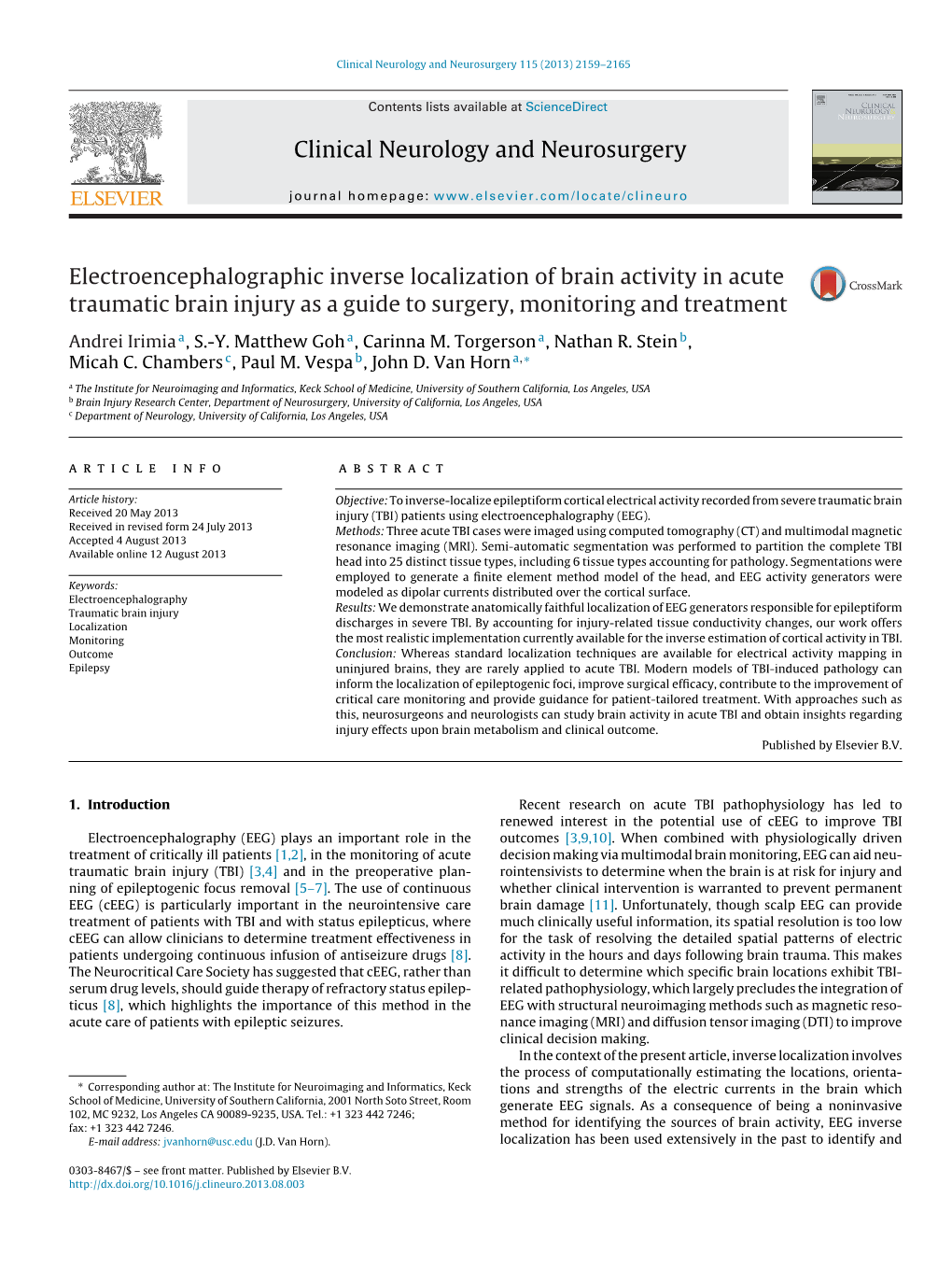 Electroencephalographic Inverse Localization of Brain Activity in Acute