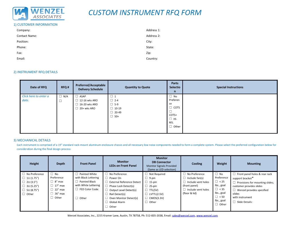 Custom Instrument Rfq Form