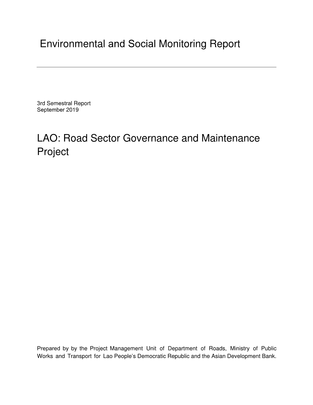 Road Sector Governance and Maintenance Project: Environmental