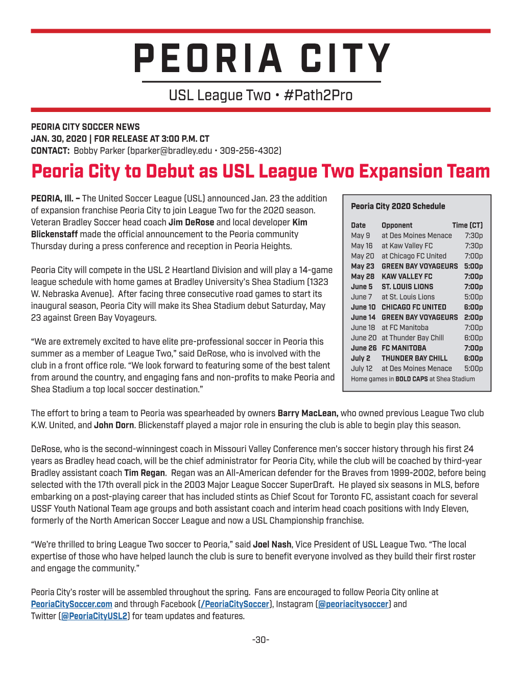 Peoria City Soccer. USL2 Team in Peoria