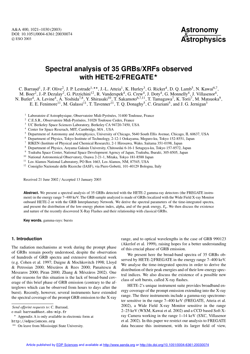 Spectral Analysis of 35 Grbs/Xrfs Observed with HETE-2/FREGATE?