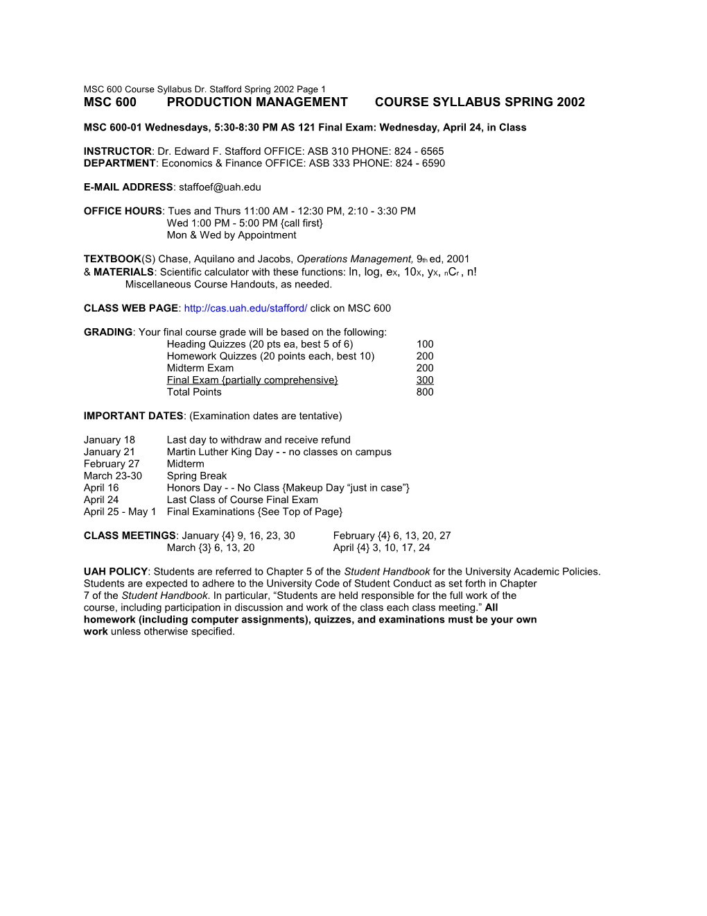 MSC 600 Course Syllabus Dr