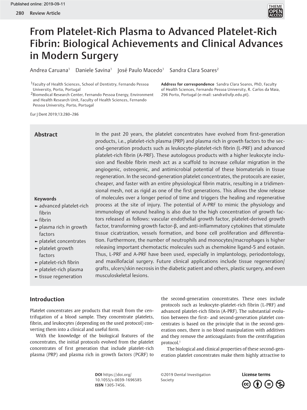 From Platelet-Rich Plasma to Advanced Platelet-Rich Fibrin: Biological Achievements and Clinical Advances in Modern Surgery