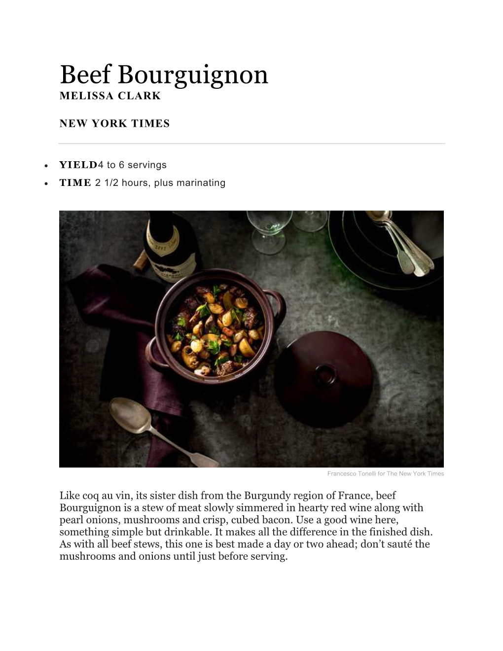 Beef Bourguignon MELISSA CLARK