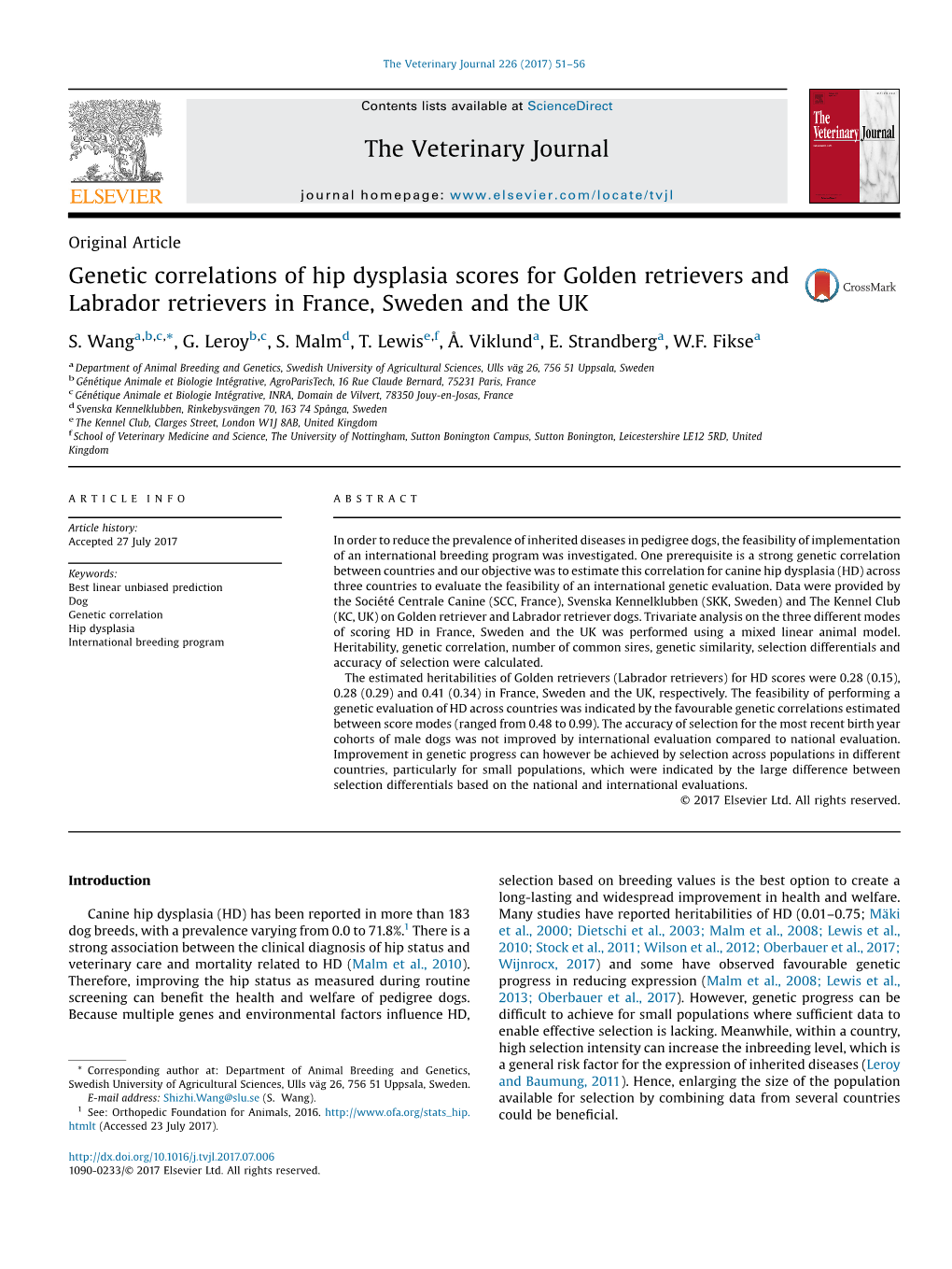 Genetic Correlations of Hip Dysplasia Scores for Golden Retrievers And