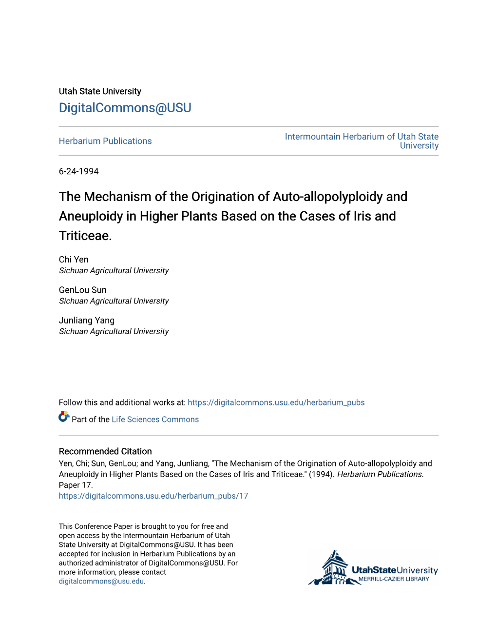 The Mechanism of the Origination of Auto-Allopolyploidy and Aneuploidy in Higher Plants Based on the Cases of Iris and Triticeae