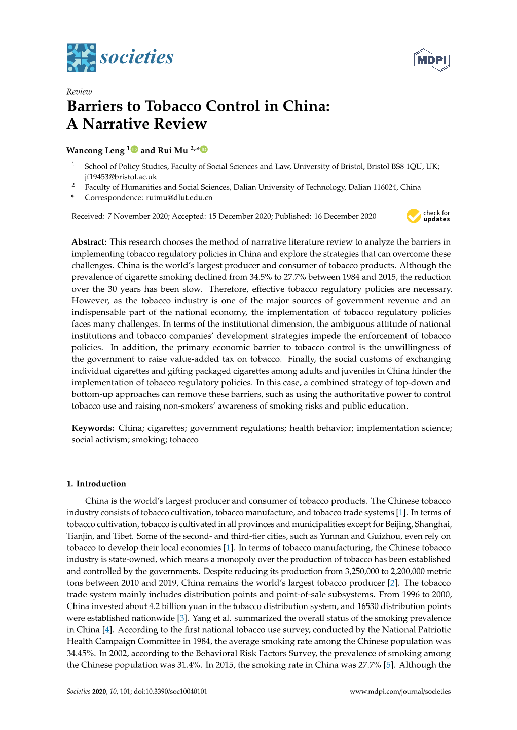 Barriers to Tobacco Control in China: a Narrative Review