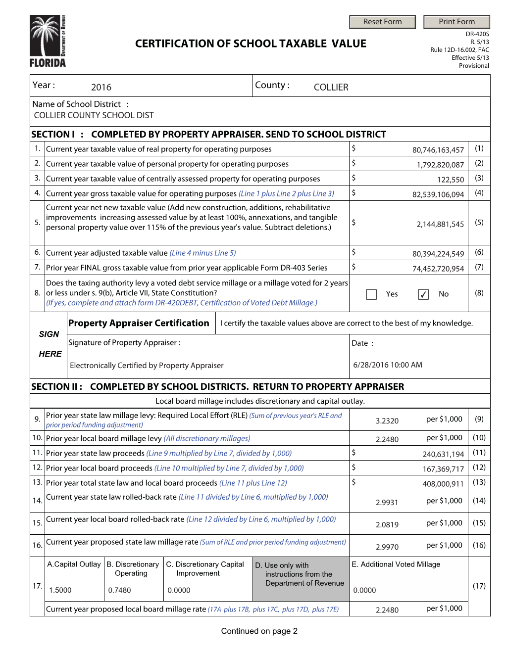 Certification of School Taxable Value R