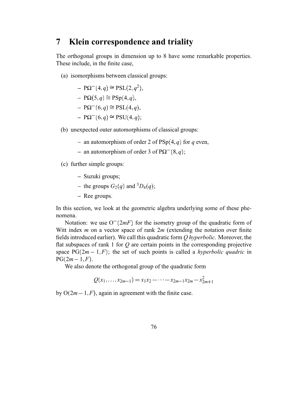 7 Klein Correspondence and Triality