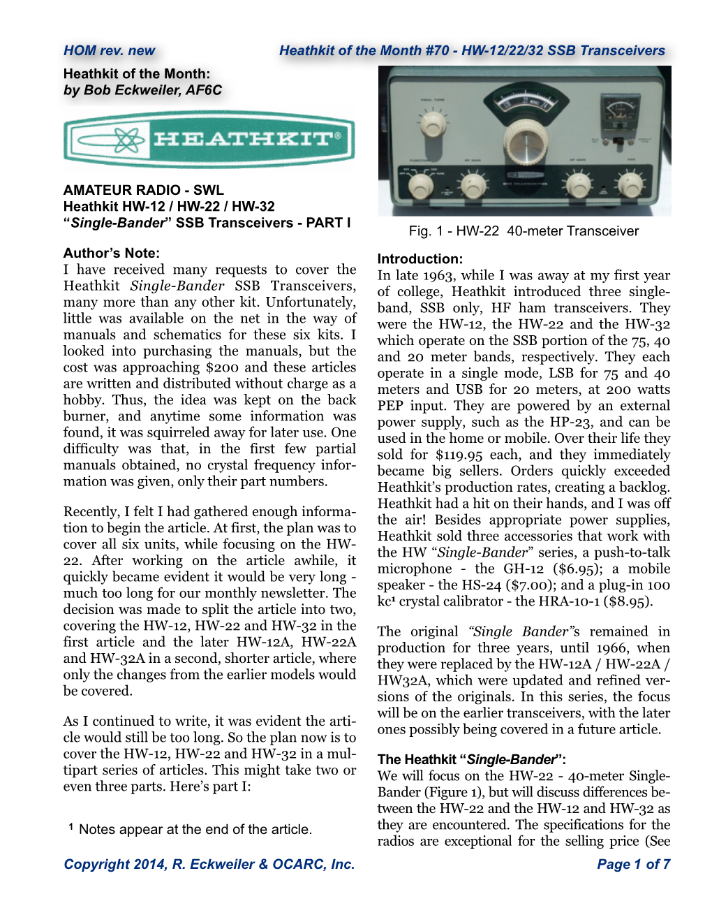 SWL Heathkit HW-12 / HW-22 / HW-32 “Single-Bander” SSB Transceivers - PART I Fig