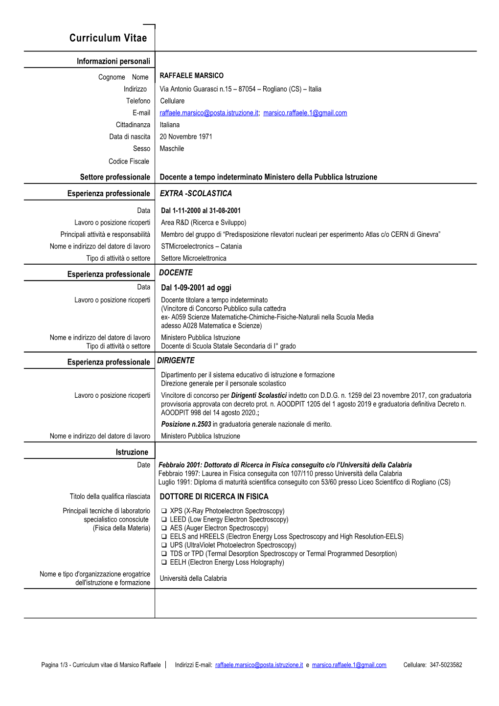 CV Europeo Marsico Raffaele Gennaio 2021