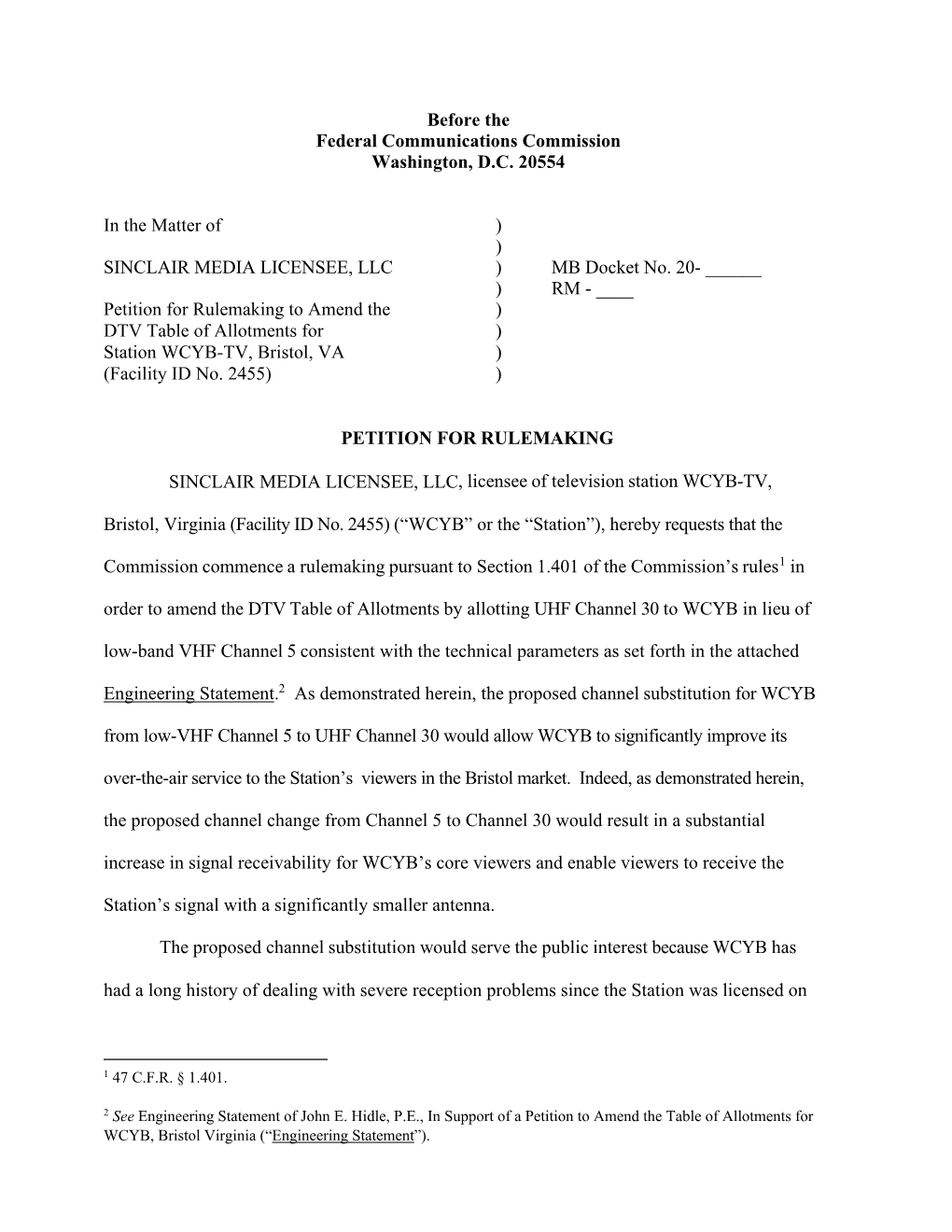 WCYB-TV Channel Change Petition.Pdf