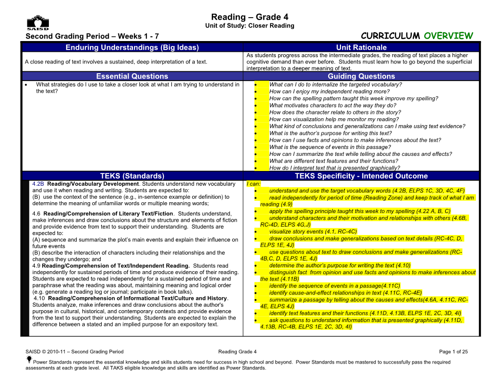 Grade 4 Reading 3Rd GP