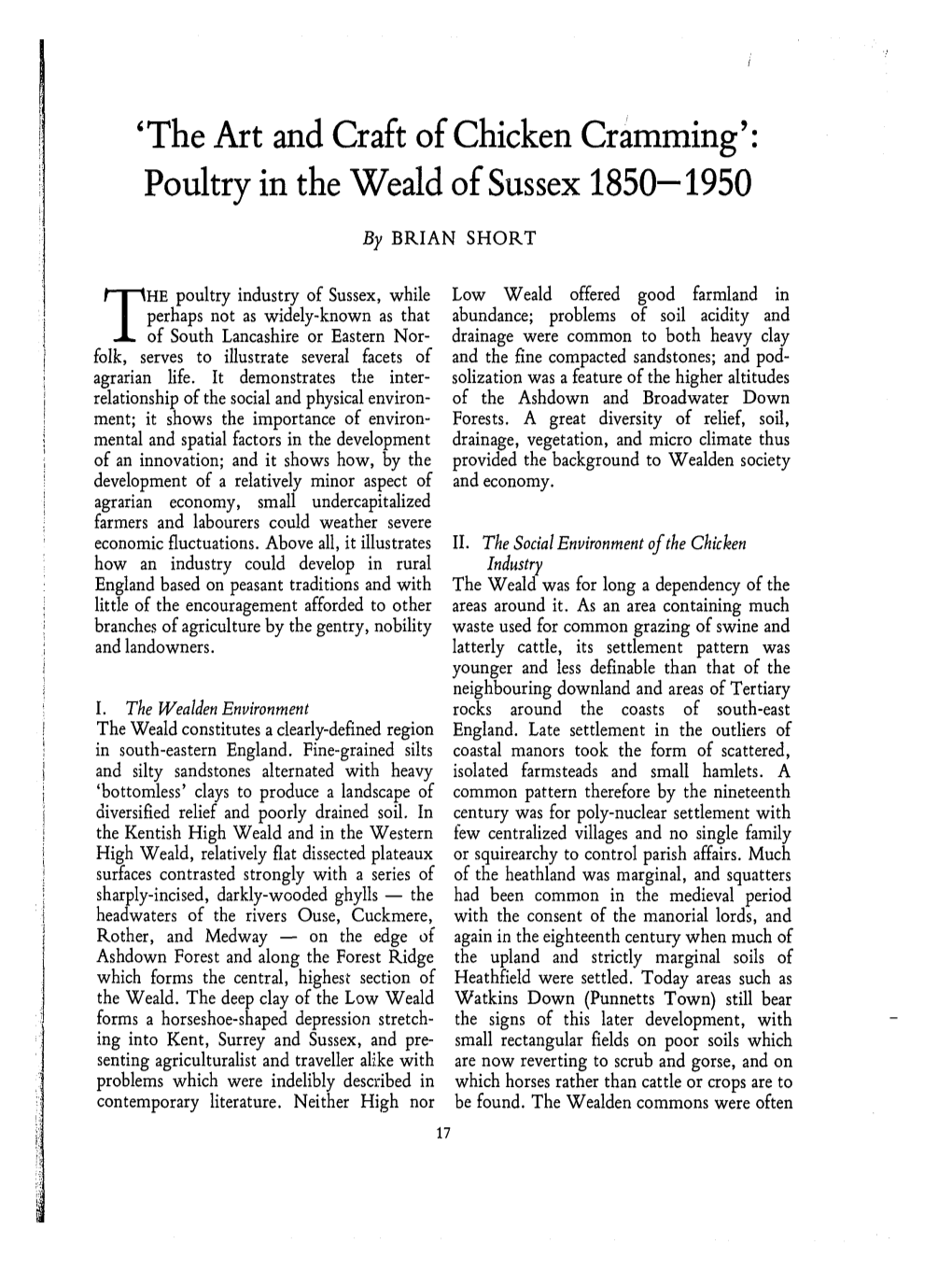 'The Art and Craft of Chicken Cramming': Poultry in the Weald of Sussex 1850-1950