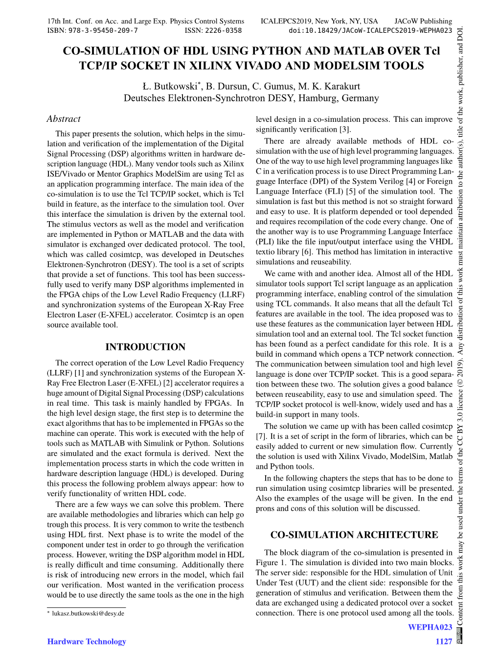 CO-SIMULATION of HDL USING PYTHON and MATLAB OVER Tcl TCP/IP SOCKET in XILINX VIVADO and MODELSIM TOOLS Ł