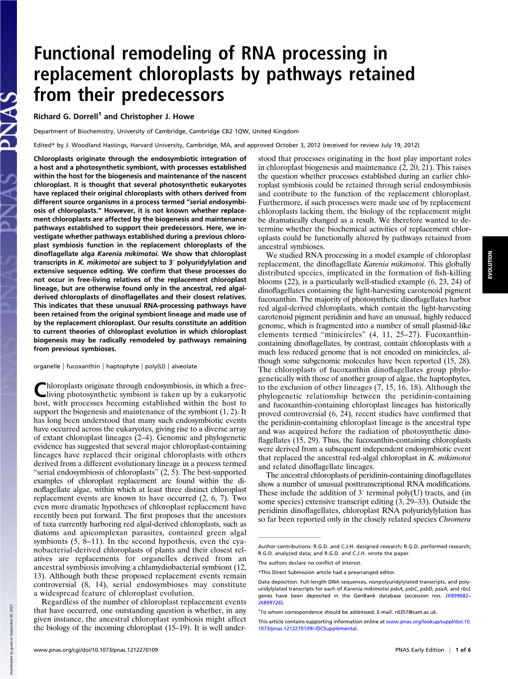 Functional Remodeling of RNA Processing in Replacement Chloroplasts by Pathways Retained from Their Predecessors