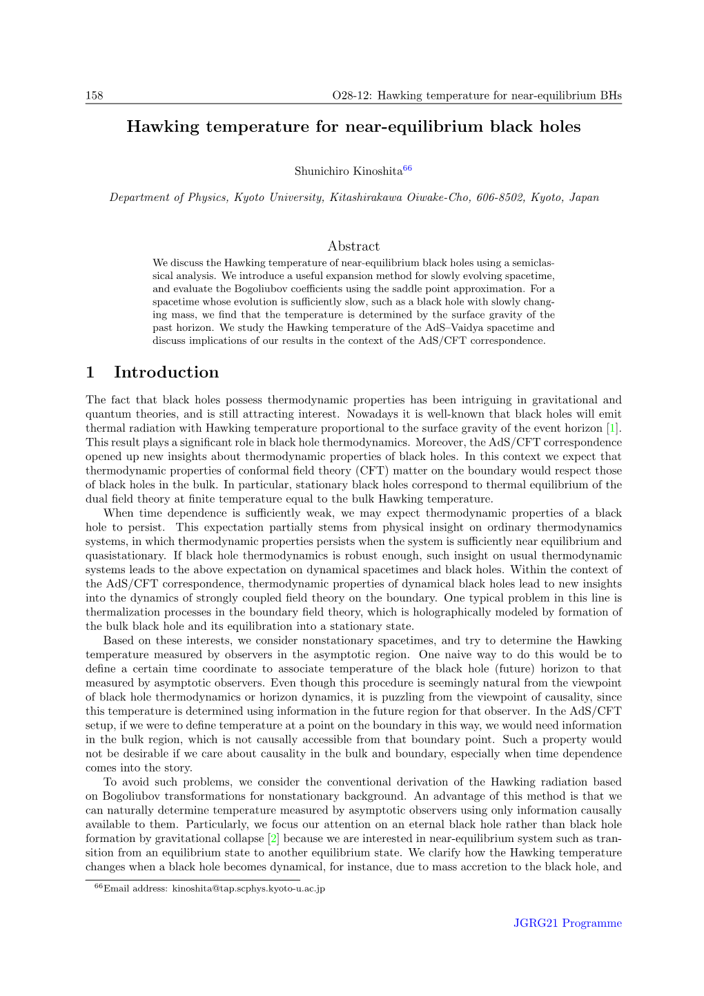 Hawking Temperature for Near-Equilibrium Black Holes 1