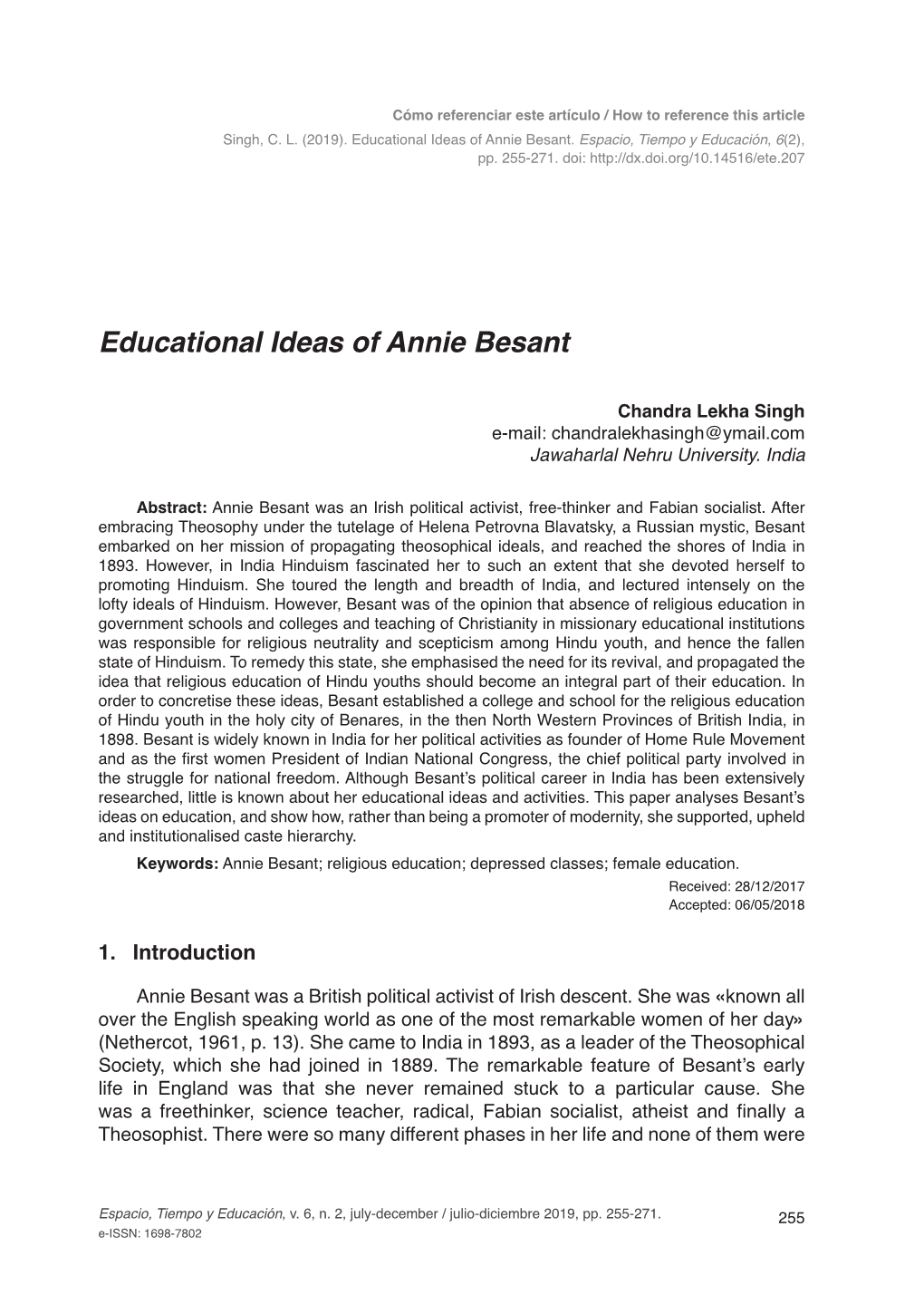 Educational Ideas of Annie Besant