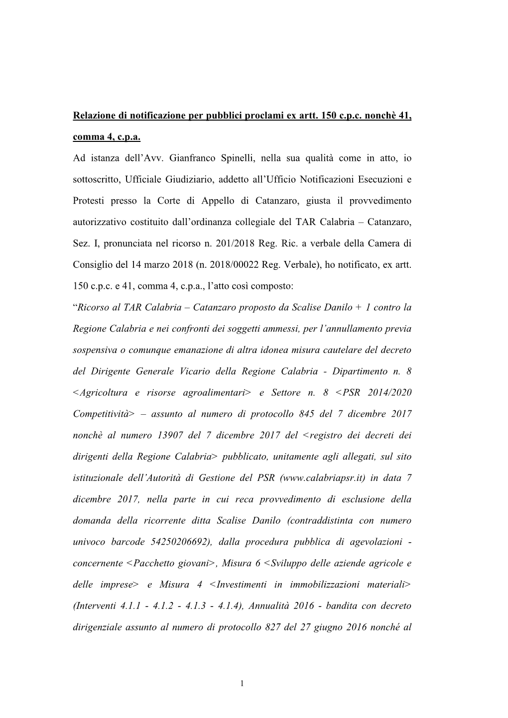 Atto Di Notificazione Per Pubblici Proclami Scalise