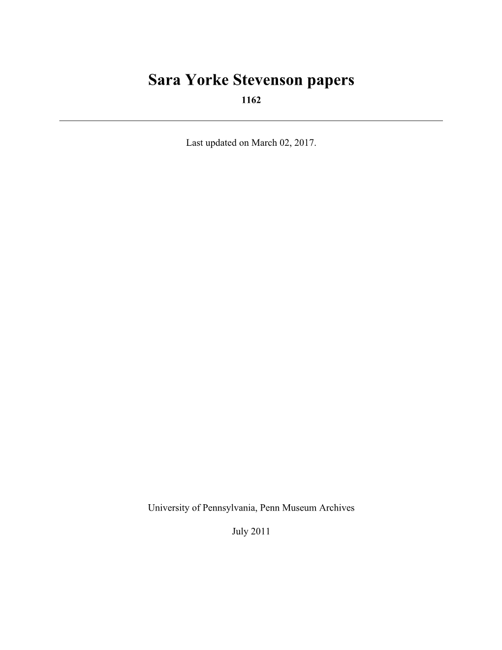 Sara Yorke Stevenson Papers 1162