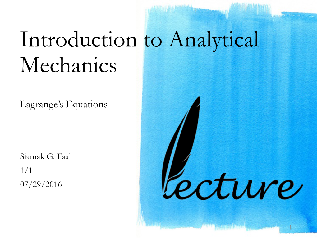 Introduction to Analytical Mechanics