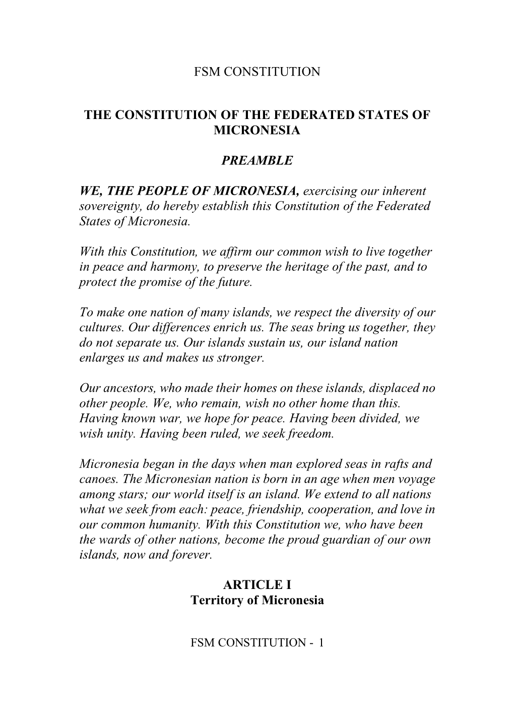 Fsm Constitution the Constitution of The