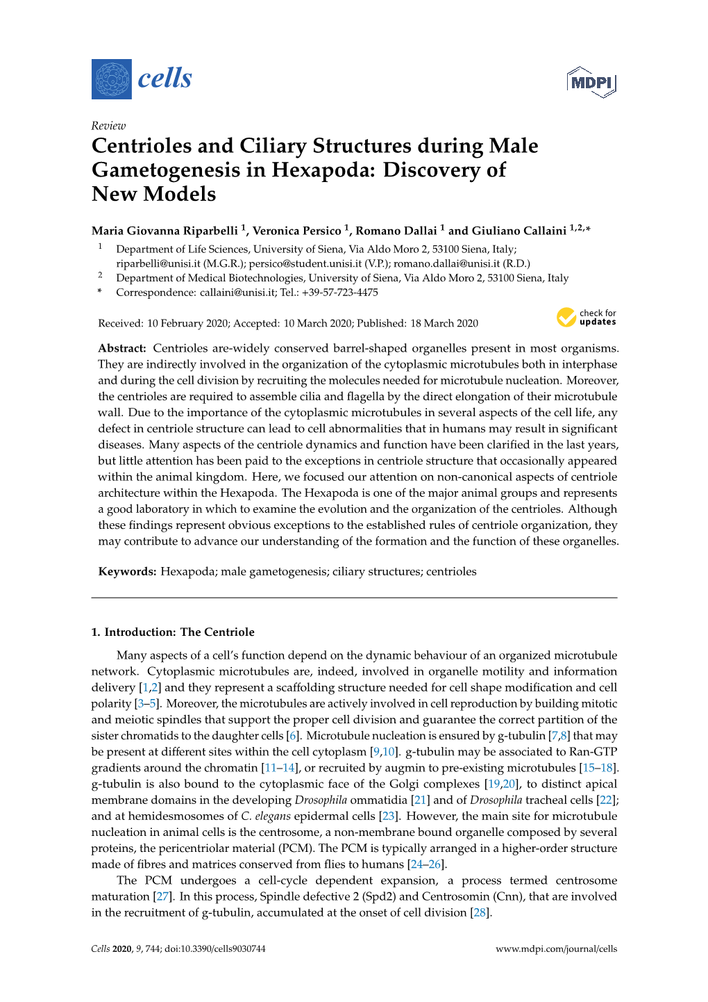 Centrioles and Ciliary Structures During Male Gametogenesis in Hexapoda: Discovery of New Models