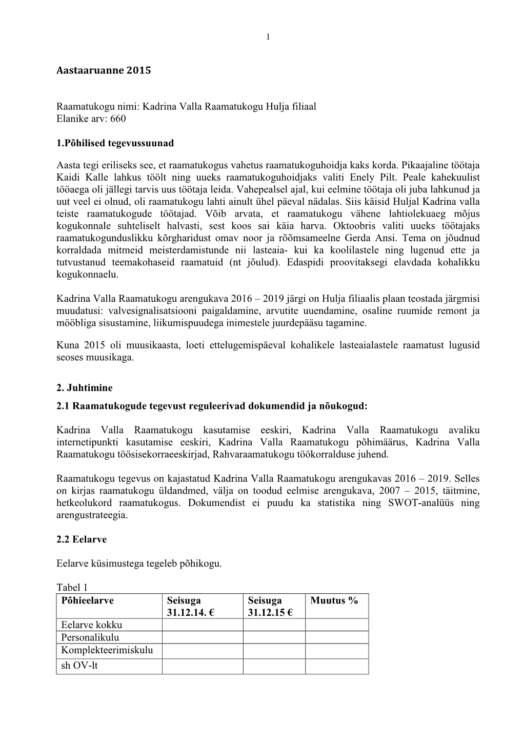 Hulja Raamatukogu Osaline Ruumide Remont Ja Filiaal Mööbliga Sisustamine, Arengukava 2016 – 2019 Liikumispuudega Inimestele Aasta Juurdepääsu Tagamine