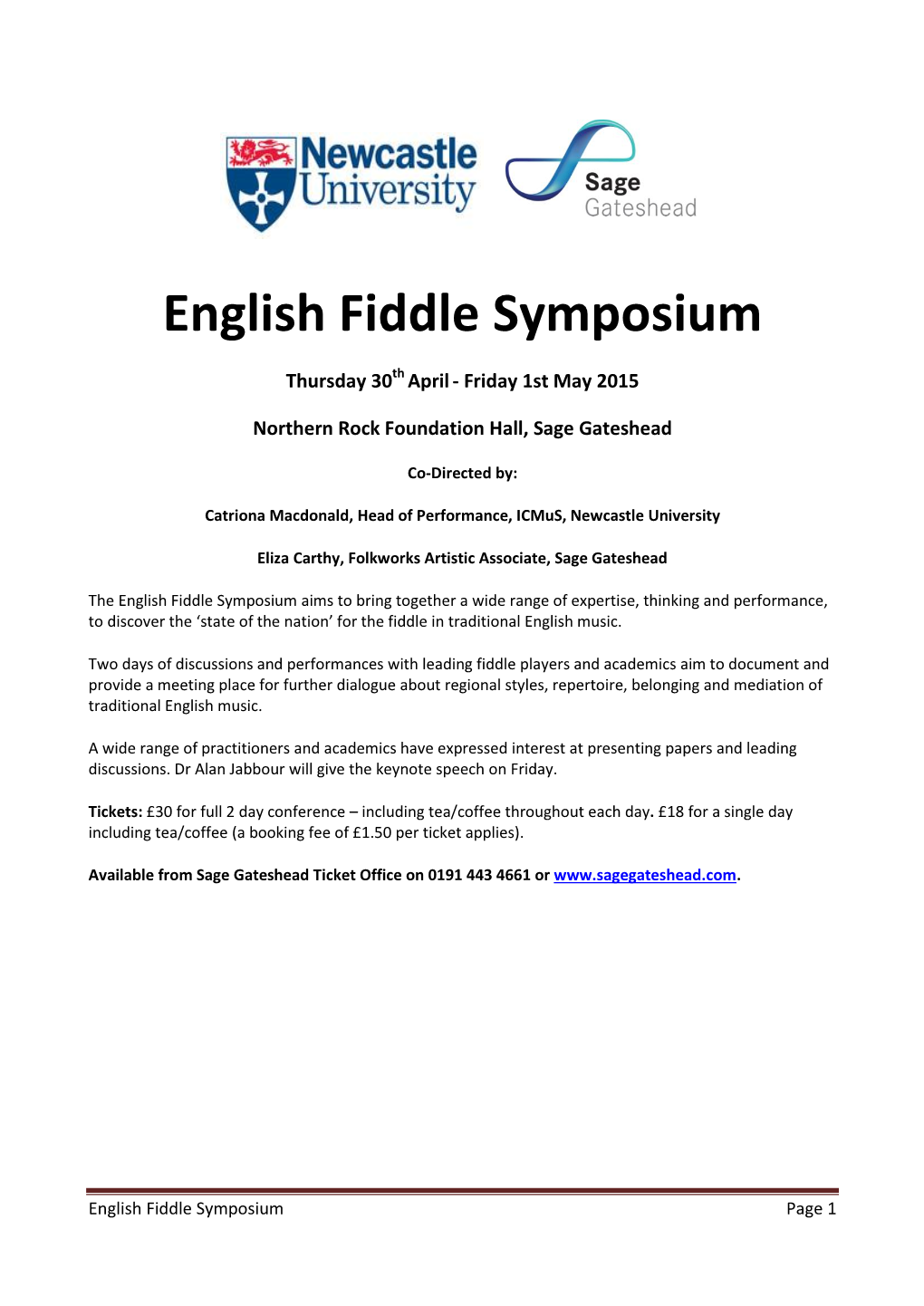 English Fiddle Symposium Programme