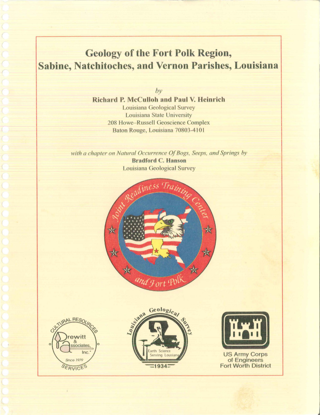 Geology of the Fort Polk Region, Sabine, Natchitoches, and Vernon Parishes, Louisiana (