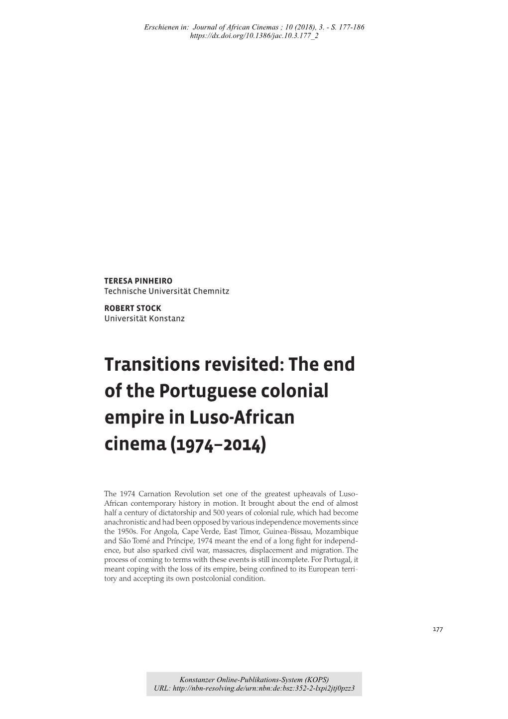 The End of the Portuguese Colonial Empire in Luso-African Cinema (1974–2014)