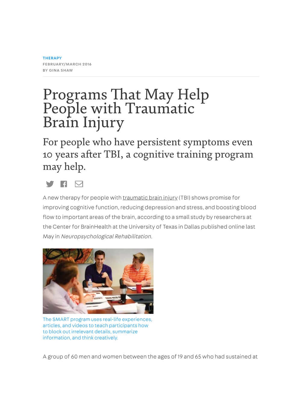 Programs at May Help People with Traumatic Brain Injury