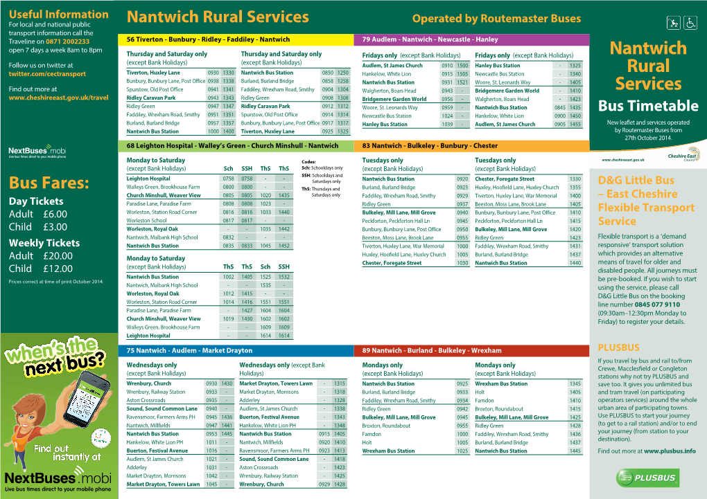 Nantwich Rural Services Bus Timetable