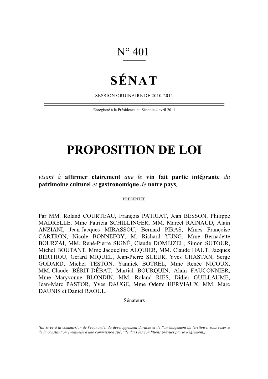 Sénat Proposition De