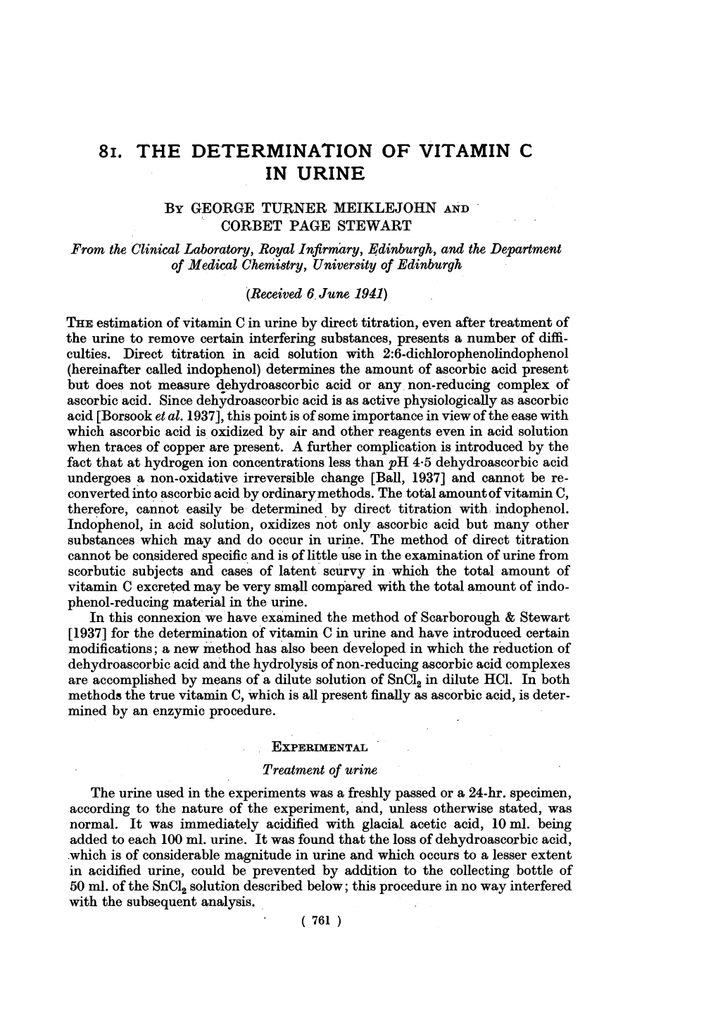 8I. the DETERMINATION of VITAMIN C in URINE