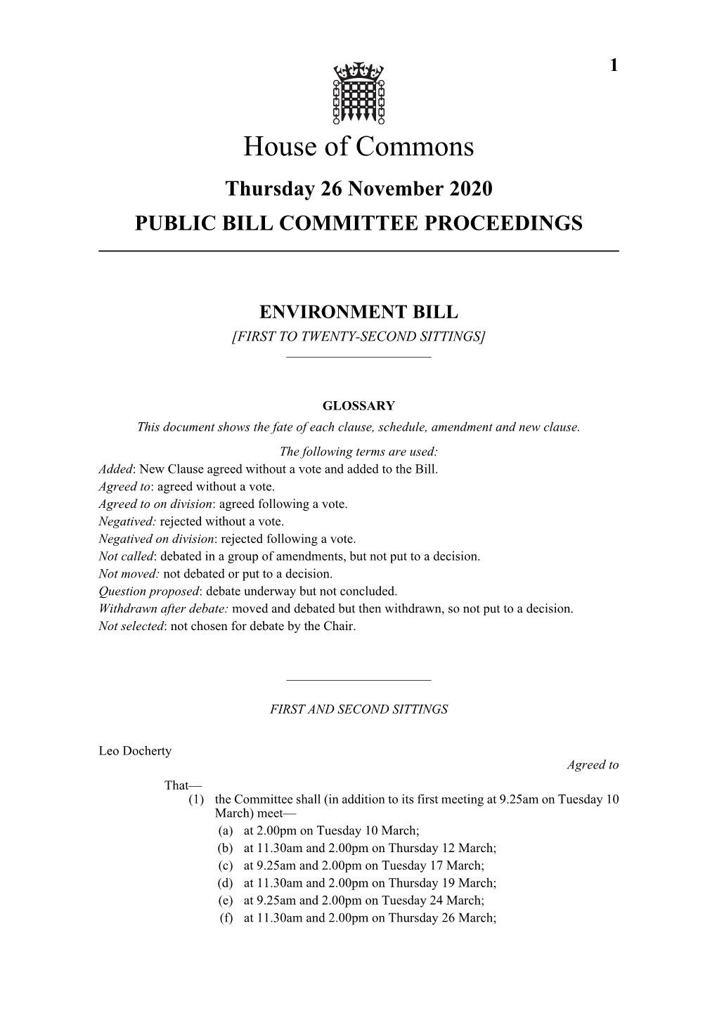 1 Thursday 26 November 2020 PUBLIC BILL