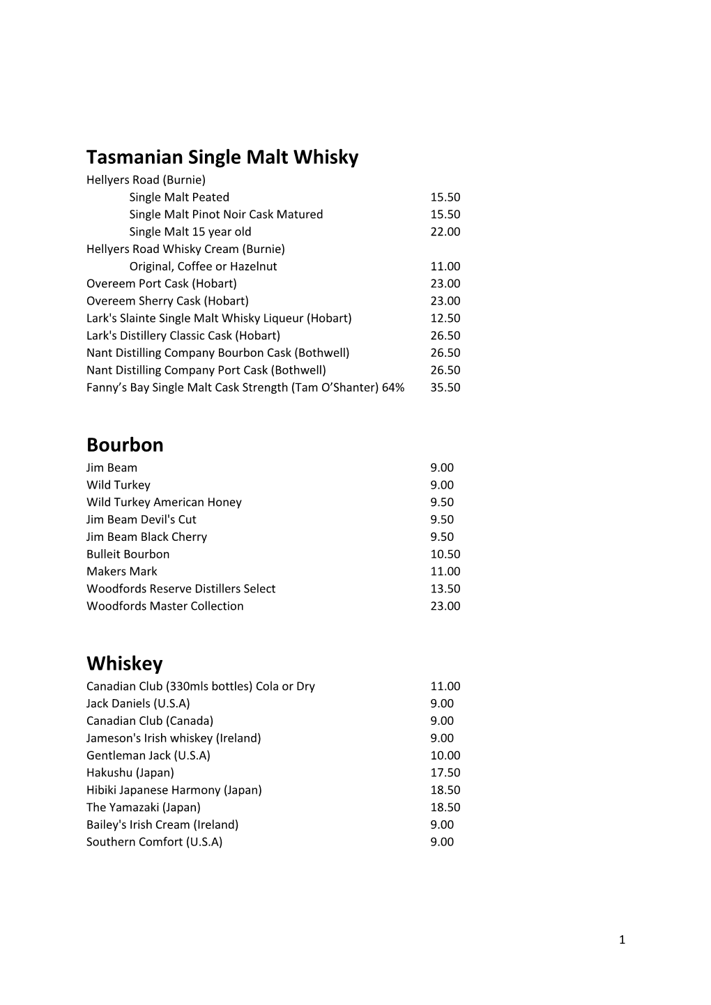 Tasmanian Single Malt Whisky Bourbon Whiskey